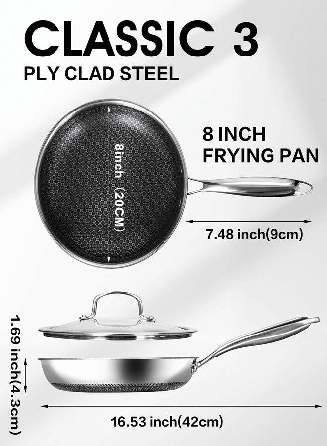 USELUCK Nonstick Frying Pans with Lid,Stainless Steel Skillet with Honeycomb Surface,Dishwasher-Friendly,Oven-Safe,PFAS-FREE,Non-Toxic,Compatible with All Cooktops.(8 IN&LID) - Image 2