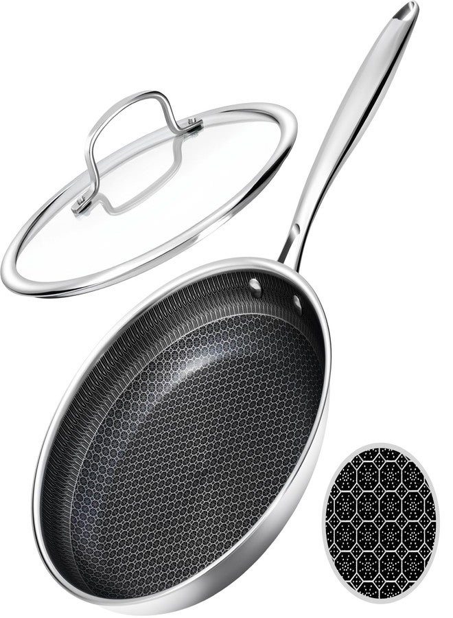 USELUCK Nonstick Frying Pans with Lid,Stainless Steel Skillet with Honeycomb Surface,Dishwasher-Friendly,Oven-Safe,PFAS-FREE,Non-Toxic,Compatible with All Cooktops.(8 IN&LID) - Image 1