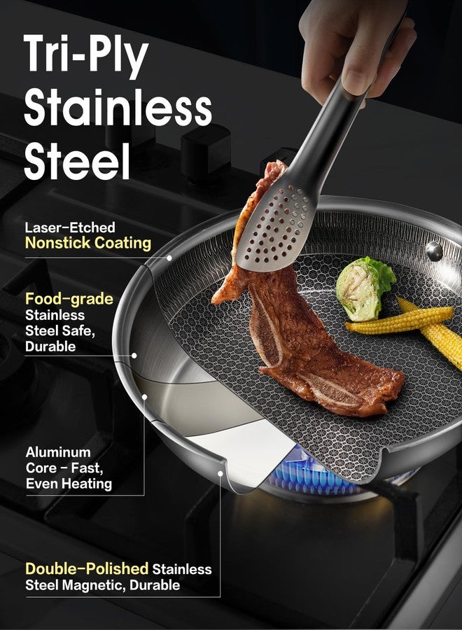 USELUCK Nonstick Frying Pans with Lid,Stainless Steel Skillet with Honeycomb Surface,Dishwasher-Friendly,Oven-Safe,PFAS-FREE,Non-Toxic,Compatible with All Cooktops.(8 IN&LID) - Image 4