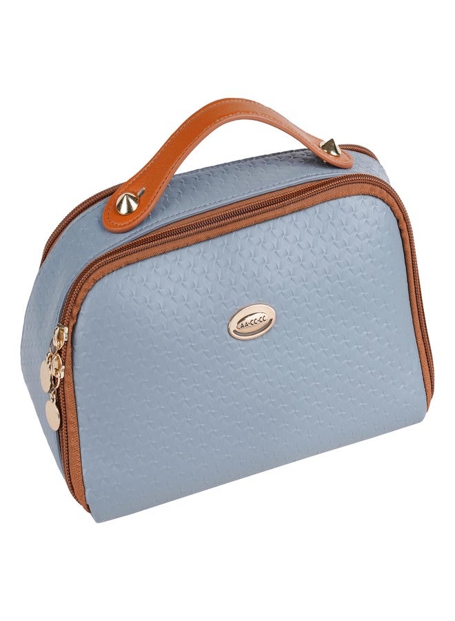 SKYTONE Makeup Bag for Travel, Large Capacity Cosmetic Bags for Women, Waterproof Portable Pouch Open Flat Toiletry Bag Organizer with Compartment and Handle for Travelling (Light Grey) - Image 1