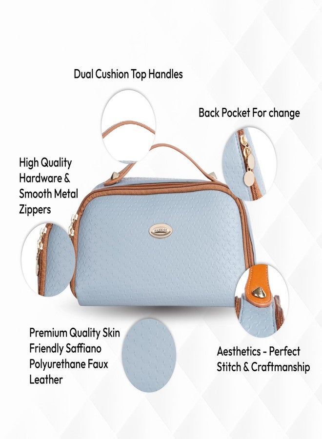 SKYTONE Makeup Bag for Travel, Large Capacity Cosmetic Bags for Women, Waterproof Portable Pouch Open Flat Toiletry Bag Organizer with Compartment and Handle for Travelling (Light Grey) - Image 2