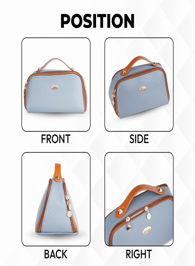 SKYTONE Makeup Bag for Travel, Large Capacity Cosmetic Bags for Women, Waterproof Portable Pouch Open Flat Toiletry Bag Organizer with Compartment and Handle for Travelling (Light Grey) - Image 3