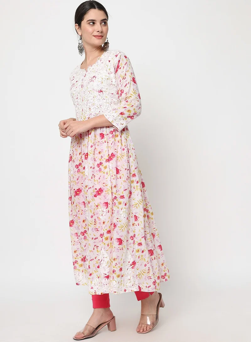 Alaya Women Hand Embroidered Chikankari Cotton Kurta-AL3582