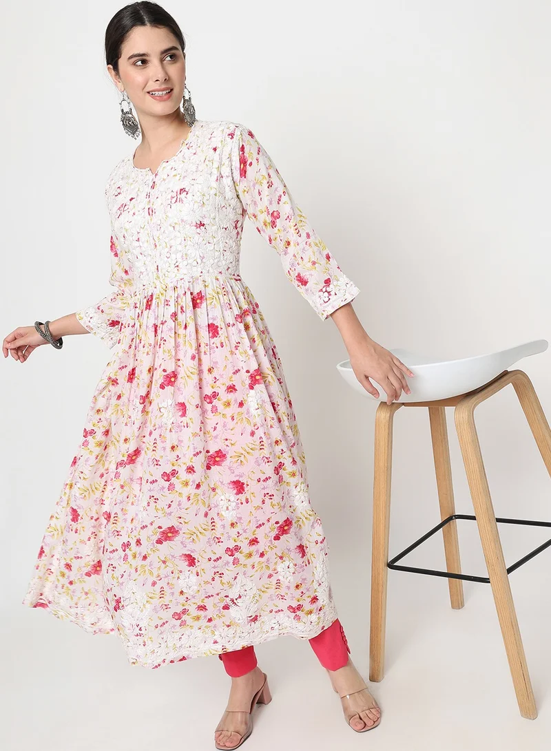 Alaya Women Hand Embroidered Chikankari Cotton Kurta-AL3582