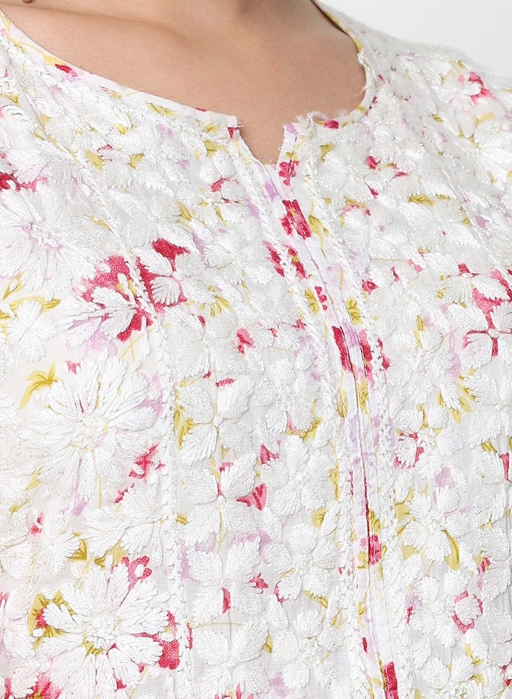 الايا كرتة قطن مطرزة يدوياً بشيكانكاري للنساء - Image 5