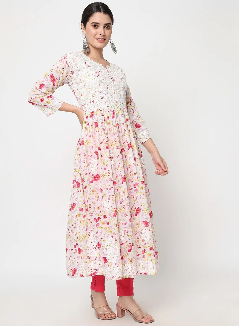 Alaya Women Hand Embroidered Chikankari Cotton Kurta-AL3582