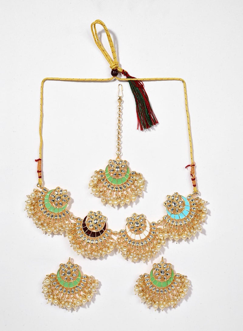 SOHI Green Pearls-Studded Artificial Jewellery Set - Image 1
