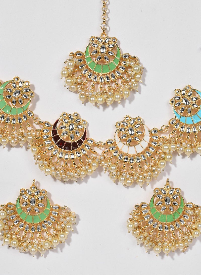 SOHI Green Pearls-Studded Artificial Jewellery Set - Image 3