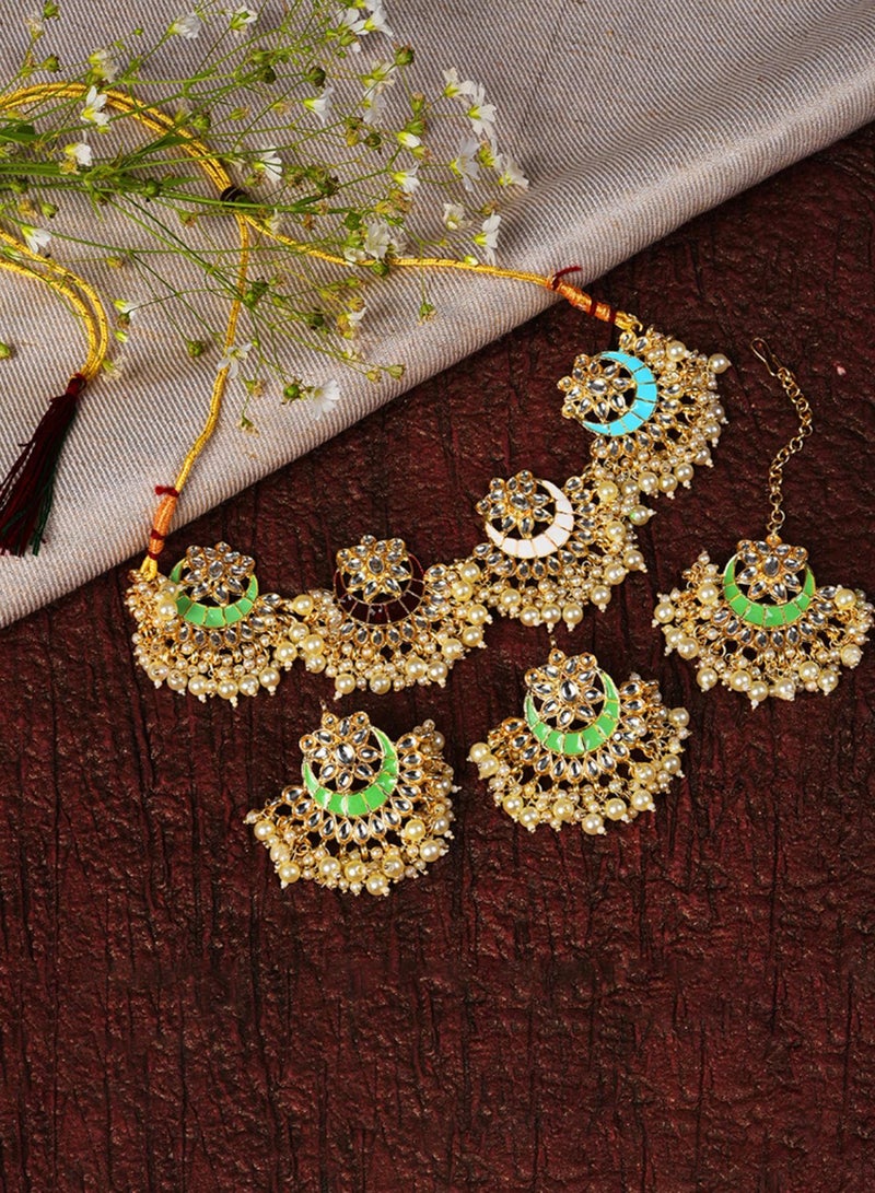 SOHI Green Pearls-Studded Artificial Jewellery Set - Image 2