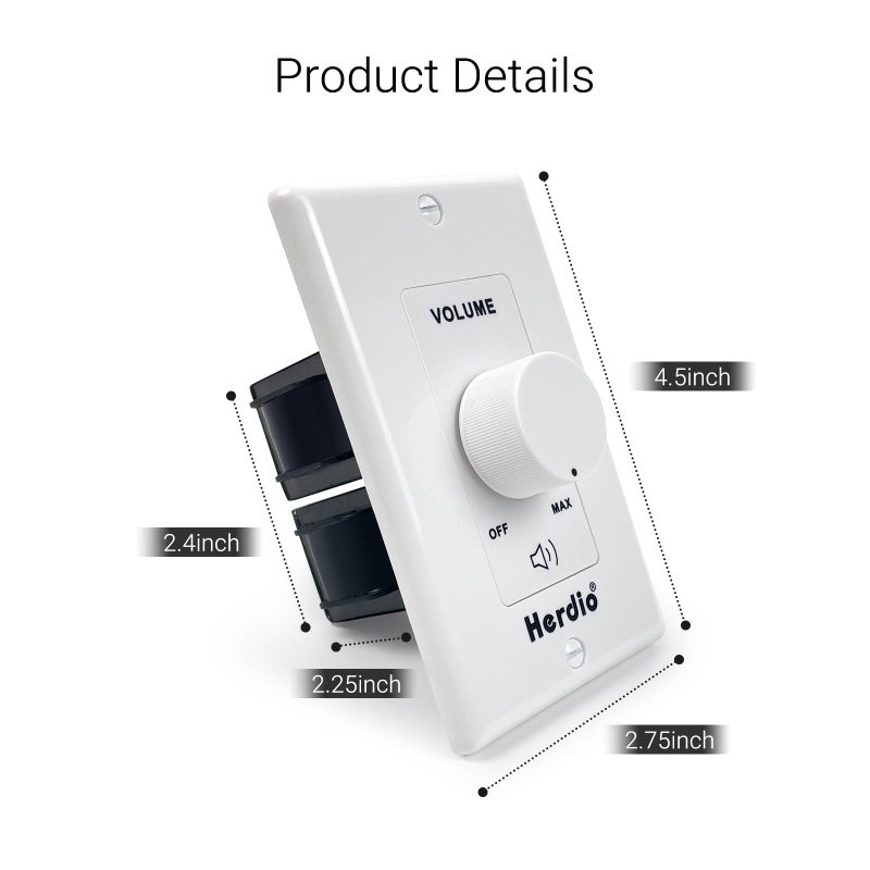 Herdio 100W Volume Control Knob for Speakers, Flush in Wall Volume Controller with 3 Independent Plate, Precise Sound Adjustment with 12-Position, Wide Compatibility for Home Audio Volume Adjustment - Image 5