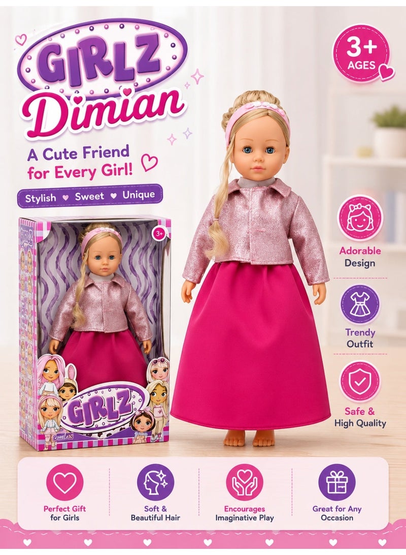 Dimian Girlz Fashion Doll – 46 cm Doll with Elegant Pink/Rose Dress for Kids - Image 1