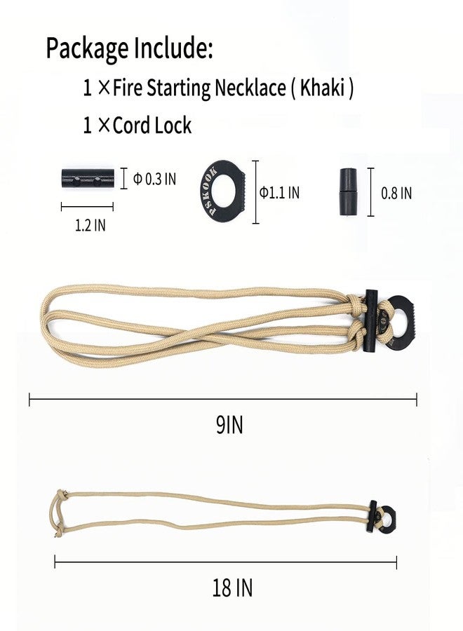 PSKOOK Fire Starter Necklace, Survival Paracord Necklace with Flint and Steel, Bushcraft Necklace for Camping, Hiking and Backpacking(Khaki) - Image 2