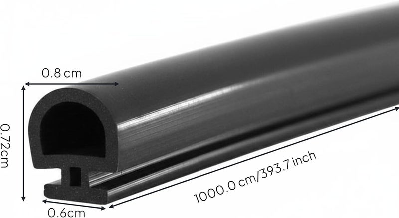 Aluminum Door Gasket, soundproof, Array, Black, Elastic PVC, 6mm Base Width, 10m Length - Image 3