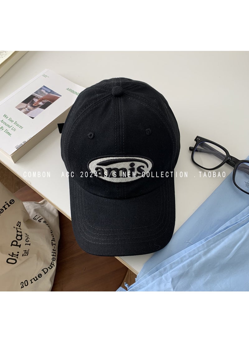 Generic Korean INS Red Baseball Cap Casual Summer Stitched Soft Top 【amis】classic black 