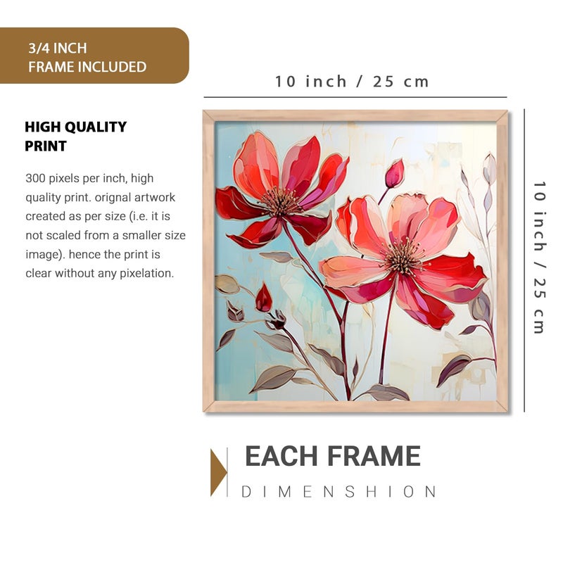 kotart Floral wall art for wall hanging Paintings wall decoration Wall frames for home decor Set of 2 Multicolo Size 10x10 inch J - Image 2