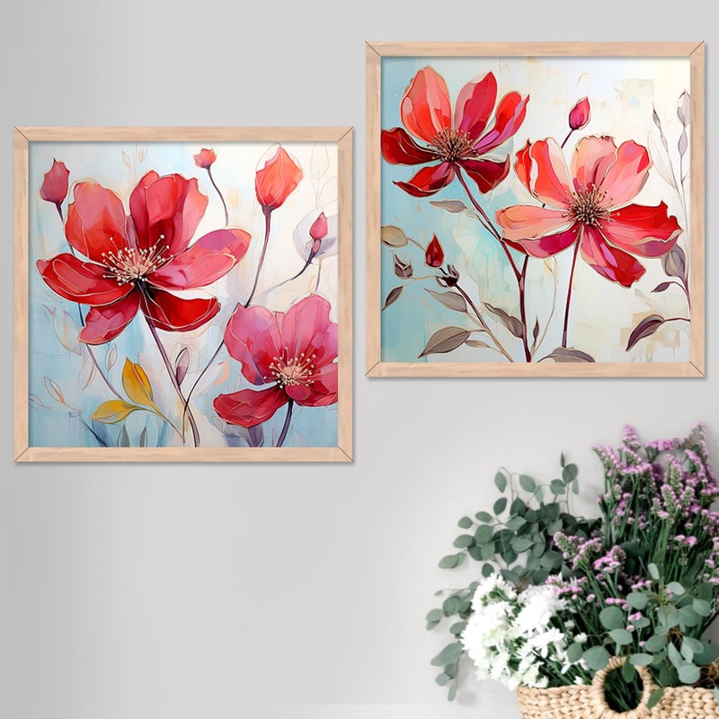 kotart Floral wall art for wall hanging Paintings wall decoration Wall frames for home decor Set of 2 Multicolo Size 10x10 inch J - Image 1