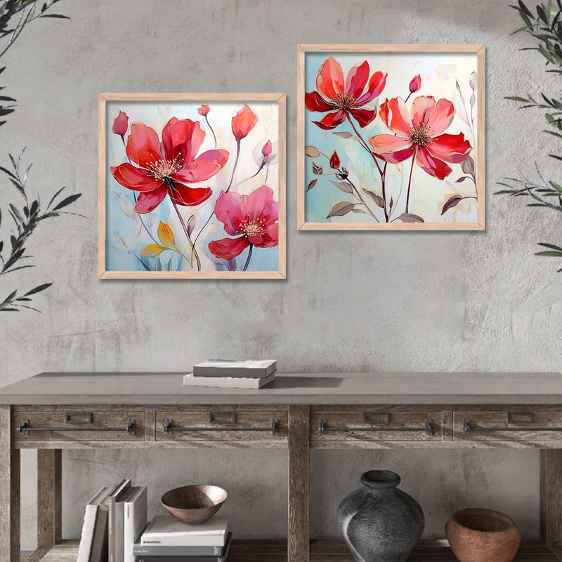 kotart Floral wall art for wall hanging Paintings wall decoration Wall frames for home decor Set of 2 Multicolo Size 10x10 inch J - Image 3