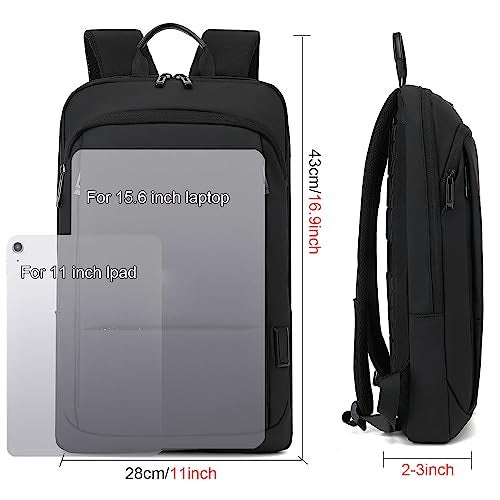 AUGUR Business Slim Backpack for Men Women 15.6 inch Water Resistant Laptop Backpack with USB Charger Computer Notebooks Lightweight Small Backpacks For School/Travel/Business/Work/College Bag - Image 3