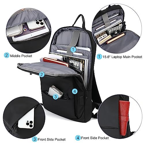 AUGUR Business Slim Backpack for Men Women 15.6 inch Water Resistant Laptop Backpack with USB Charger Computer Notebooks Lightweight Small Backpacks For School/Travel/Business/Work/College Bag - Image 4