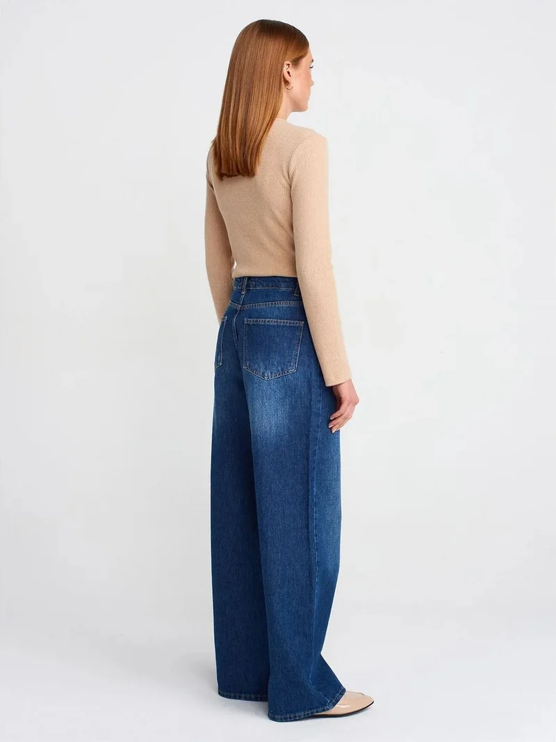ديلفين Dilvin High-Waist Wide-Leg Denim Jeans