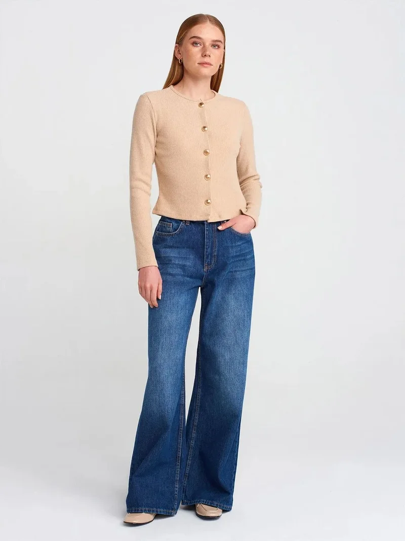ديلفين Dilvin High-Waist Wide-Leg Denim Jeans