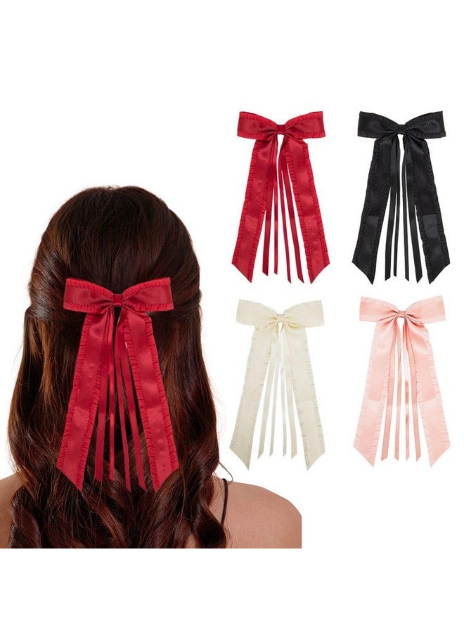 Radhu & Kabby Satin Hair Bow for Women | Versatile Hair Accessory with Barrette Clip | Elegant Ribbon Design for Weddings & Special Occasions | Set of 4 - Image 3