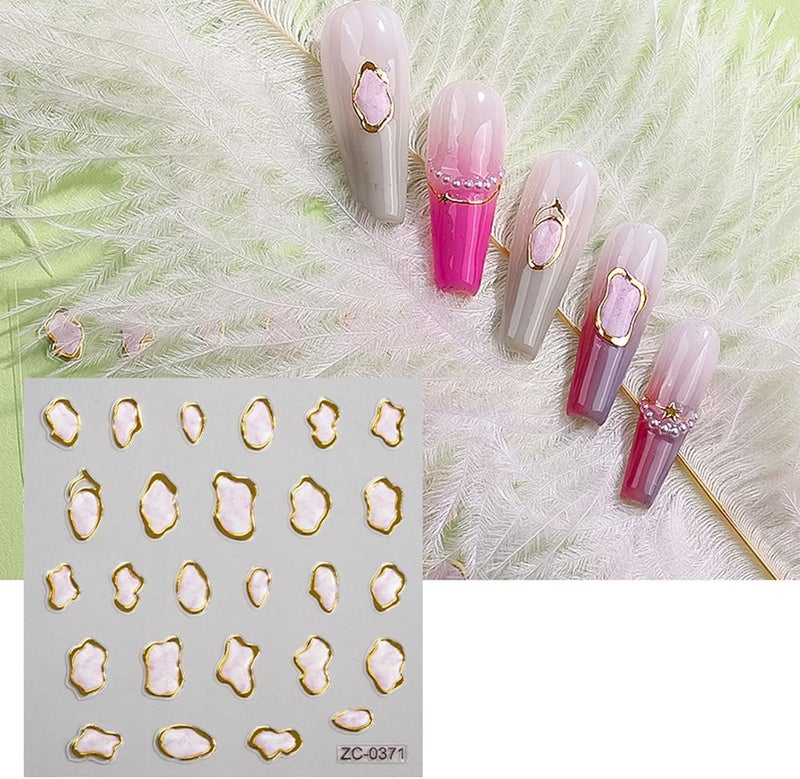 ROKHEVN 5D Gold Embossed Nail Art Stickers Crystal Soft Glue Irregular Geometric Frames Nail Stickers Sliver Hollow Designs Nail Decals Supplies Self Adhesive Stickers DIY Acrylic Nail Accessories - Image 5