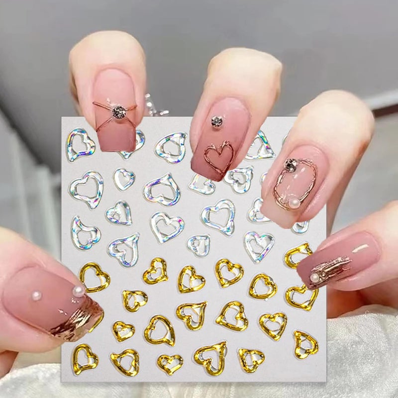 ROKHEVN 5D Gold Embossed Nail Art Stickers Crystal Soft Glue Irregular Geometric Frames Nail Stickers Sliver Hollow Designs Nail Decals Supplies Self Adhesive Stickers DIY Acrylic Nail Accessories - Image 3