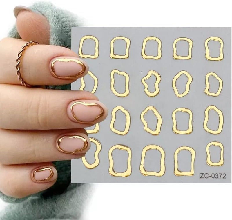 ROKHEVN 5D Gold Embossed Nail Art Stickers Crystal Soft Glue Irregular Geometric Frames Nail Stickers Sliver Hollow Designs Nail Decals Supplies Self Adhesive Stickers DIY Acrylic Nail Accessories - Image 4