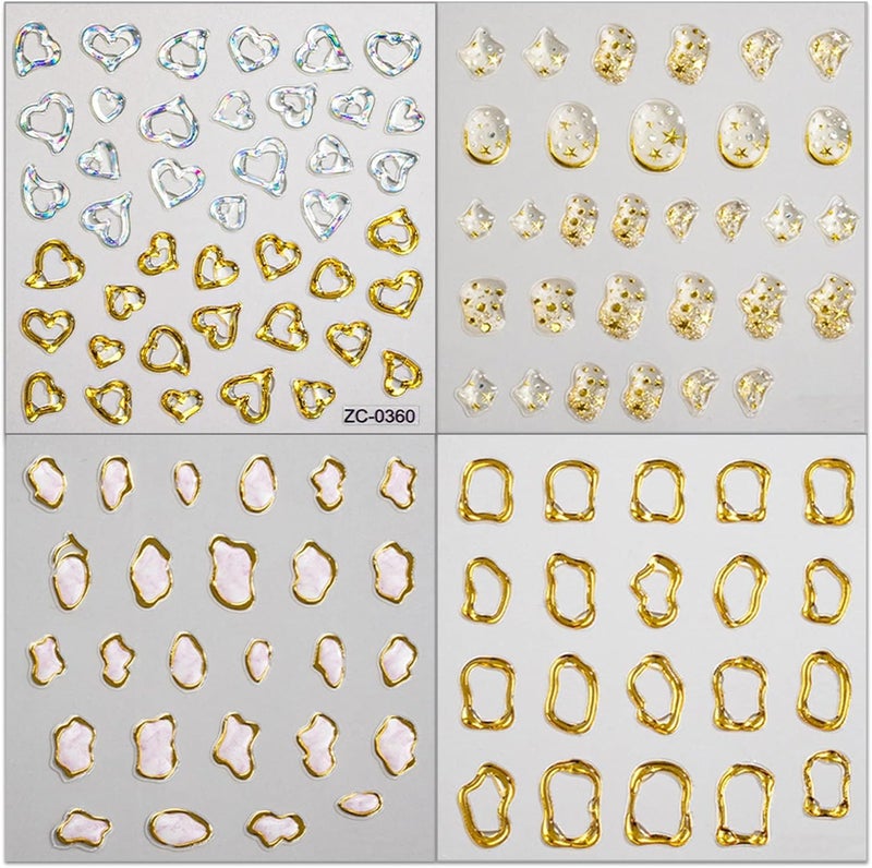 ROKHEVN 5D Gold Embossed Nail Art Stickers Crystal Soft Glue Irregular Geometric Frames Nail Stickers Sliver Hollow Designs Nail Decals Supplies Self Adhesive Stickers DIY Acrylic Nail Accessories - Image 2