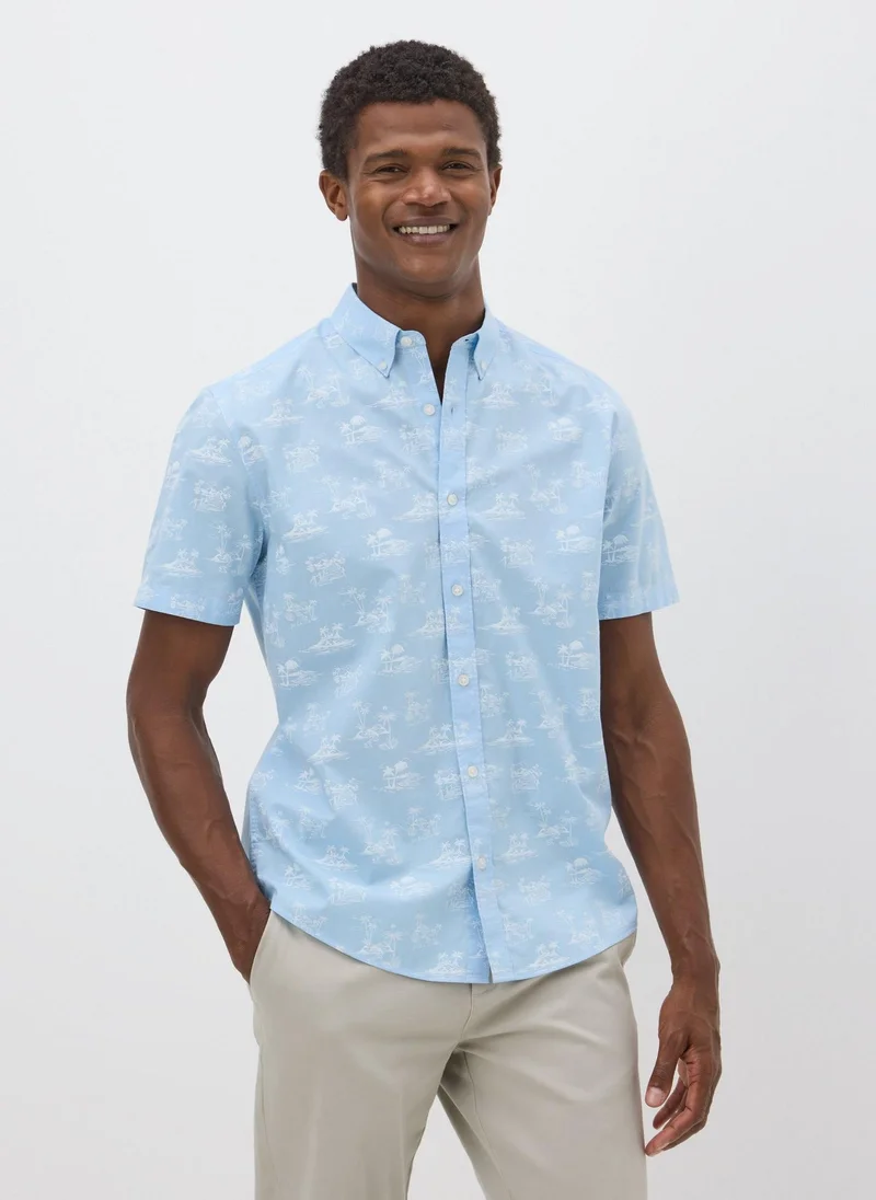 Matalan Blue Island Print Short Sleeve Shirt