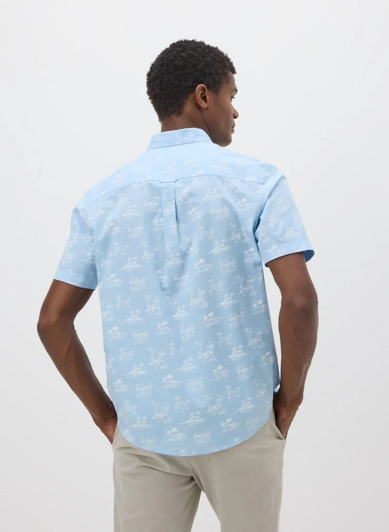 Matalan Blue Island Print Short Sleeve Shirt