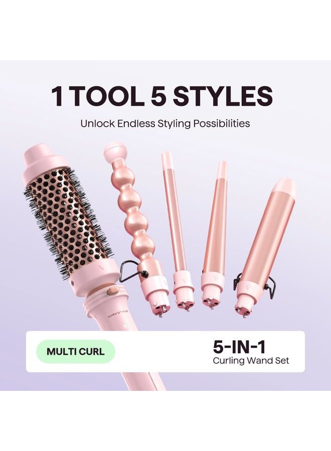 Wavytalk 5 in 1 Curling Iron,Curling Wand Set with Curling Brush and 4 Interchangeable Ceramic Curling Wand(0.5”-1.25”),Instant Heat Up,Include Heat Protective Glove & 2 Clips (Pink) - Image 3