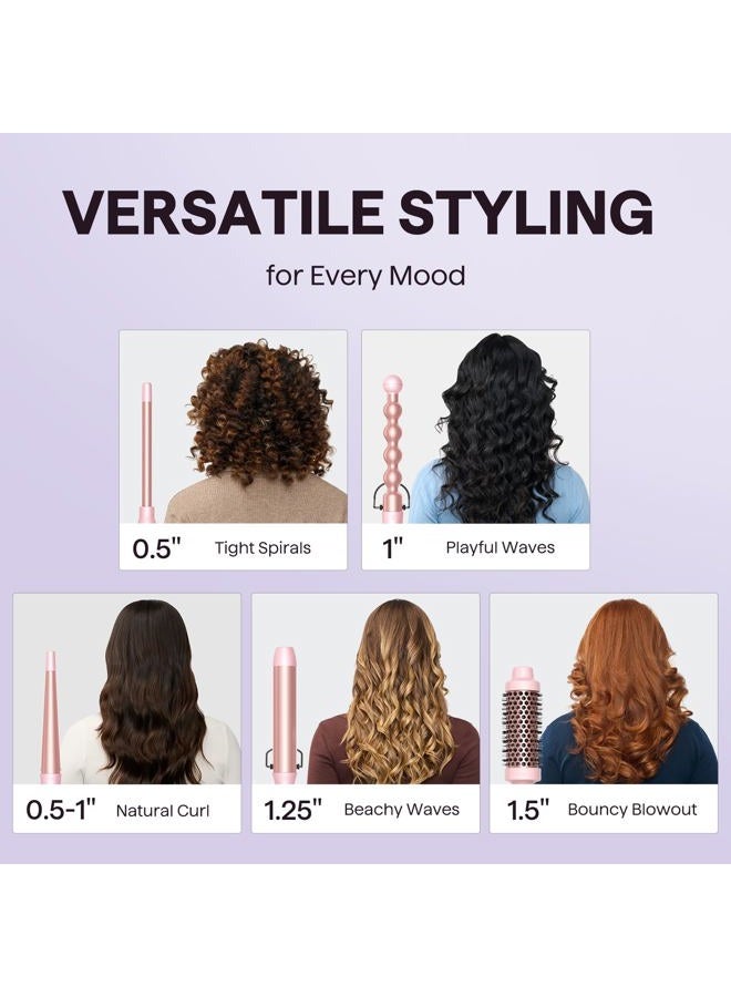 Wavytalk 5 in 1 Curling Iron,Curling Wand Set with Curling Brush and 4 Interchangeable Ceramic Curling Wand(0.5”-1.25”),Instant Heat Up,Include Heat Protective Glove & 2 Clips (Pink) - Image 2