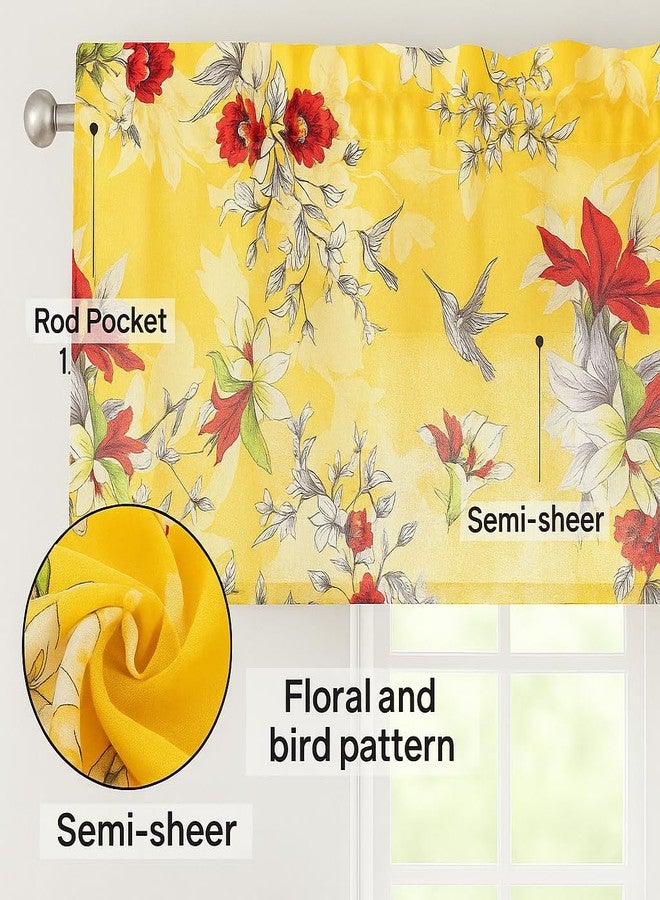 دادا بيدنغ ستارة نافذة من دادا بيدينج بلون أصفر مشرق - شبه شفافة، تسمح بمرور الضوء الطبيعي، بتصميم ريفي أنيق مزين برسومات طيور الطنان الزهرية - زهور حمراء زاهية نابضة بالحياة، ديكور مطبخ - 18 بوصة × 52 بوصة - Image 2