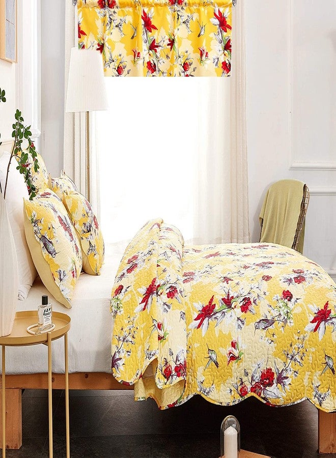 دادا بيدنغ ستارة نافذة من دادا بيدينج بلون أصفر مشرق - شبه شفافة، تسمح بمرور الضوء الطبيعي، بتصميم ريفي أنيق مزين برسومات طيور الطنان الزهرية - زهور حمراء زاهية نابضة بالحياة، ديكور مطبخ - 18 بوصة × 52 بوصة - Image 4