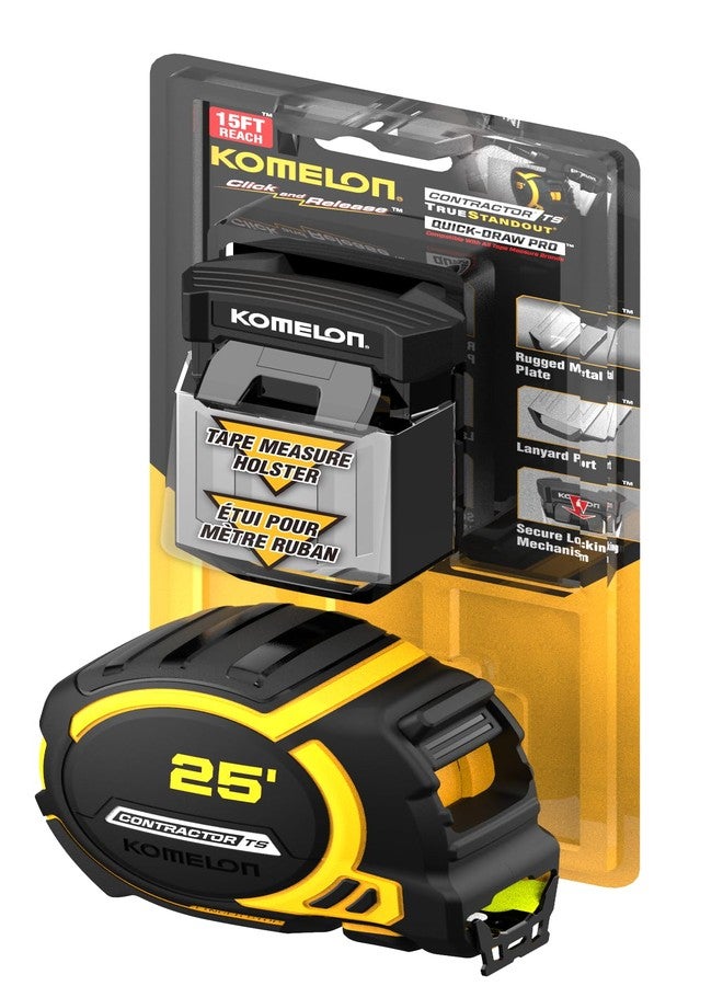 Komelon 25' Wideblade Tape Measure with Universal Belt Holster - Image 1
