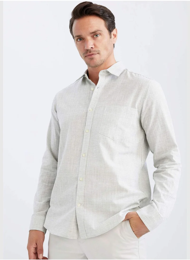 DeFacto Man Polo Neck Woven Long Sleeve Shirt