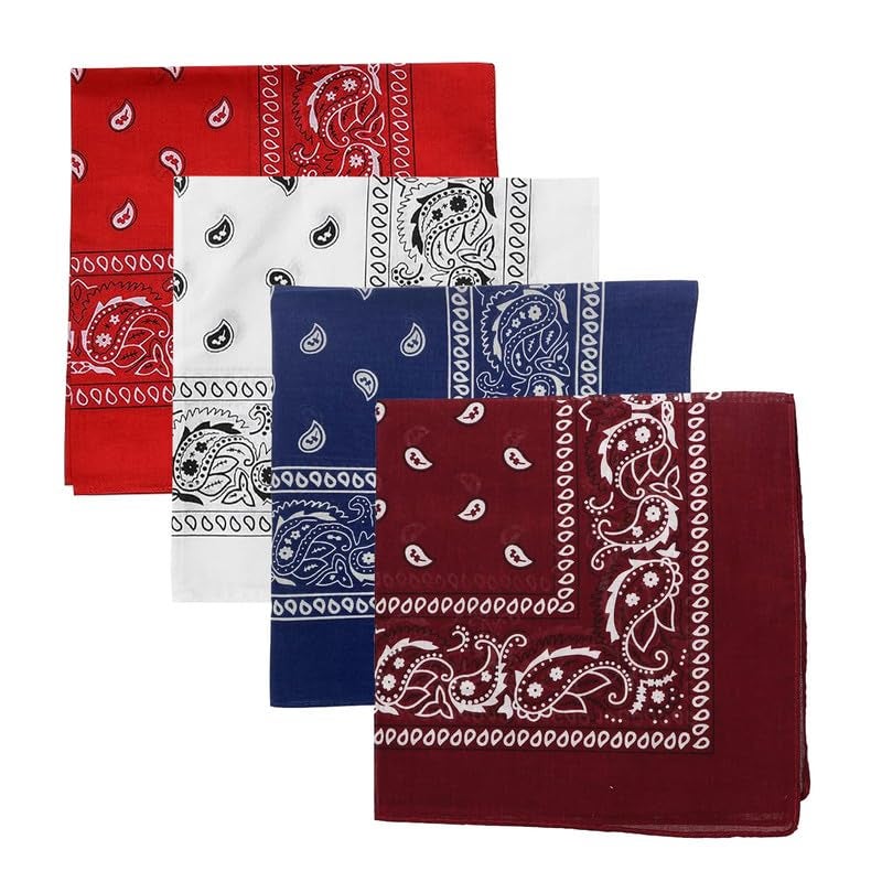 DIKHAWA Unisex Soft Breathable Cotton Paisley Printed Cowboy Bandanas,Headband,Scarf (RED,WHITE,NAVY,BURGUNDY_50CM X 50CM_Pack of 4) - Image 1
