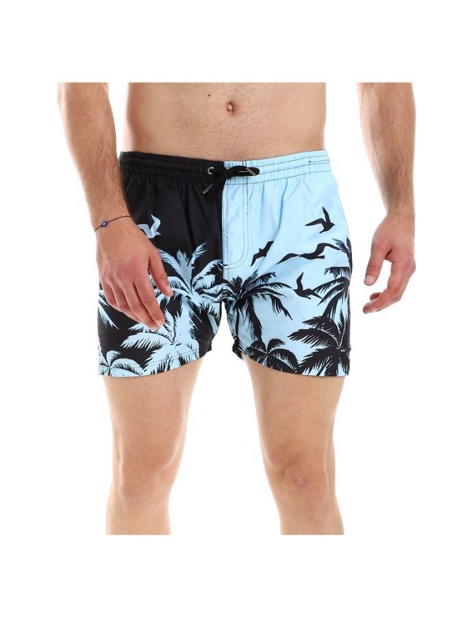 Pavone Birds & Palms Elastic Waist with Drawstring Self Patterned Swim Short -Multicolor - Image 1