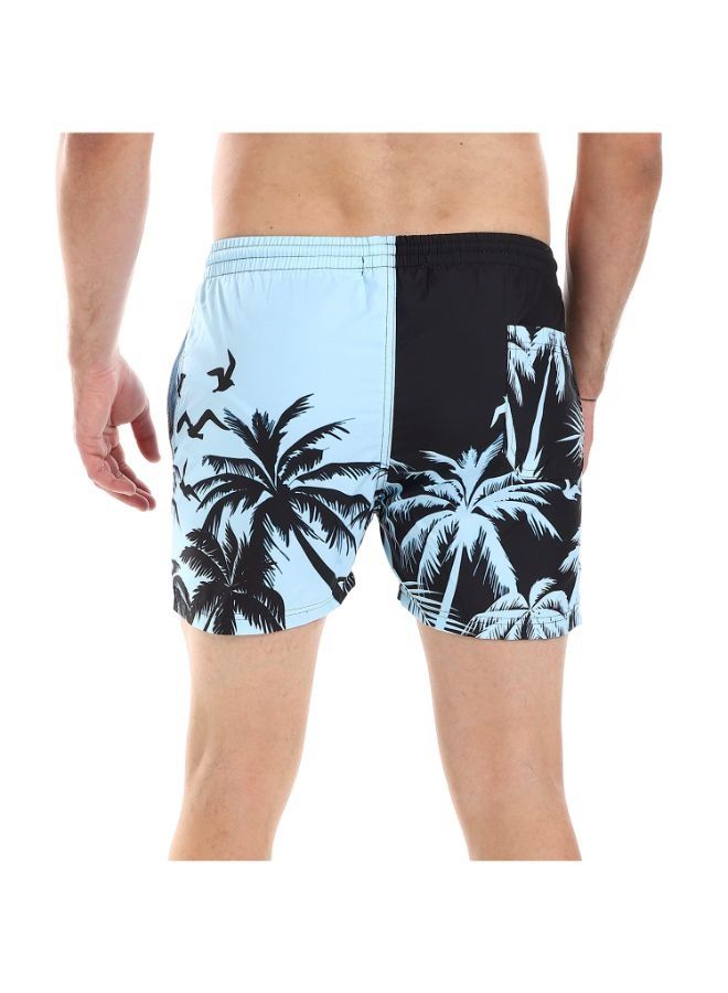 Pavone Birds & Palms Elastic Waist with Drawstring Self Patterned Swim Short -Multicolor - Image 3