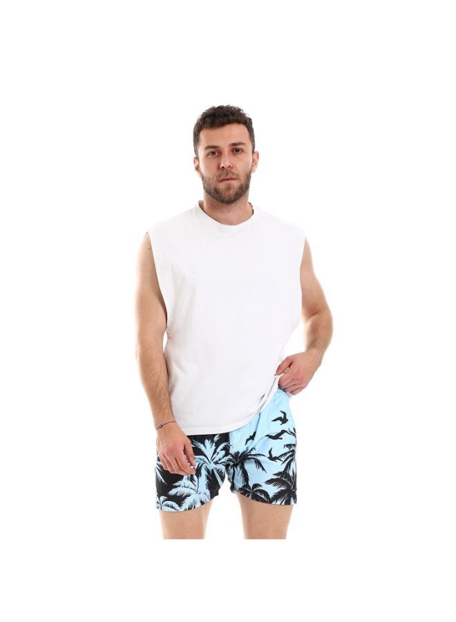 Pavone Birds & Palms Elastic Waist with Drawstring Self Patterned Swim Short -Multicolor - Image 5