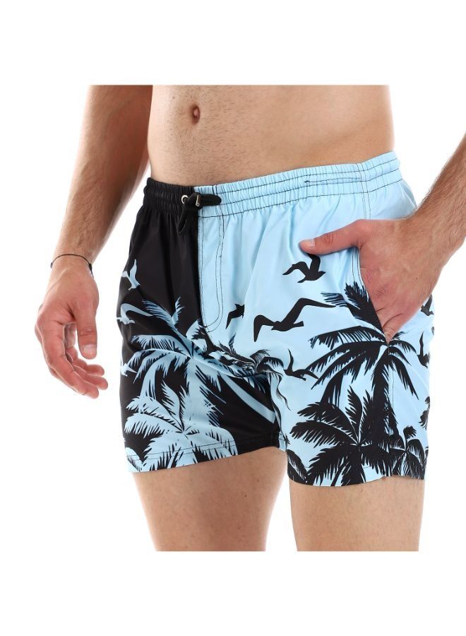 Pavone Birds & Palms Elastic Waist with Drawstring Self Patterned Swim Short -Multicolor - Image 4