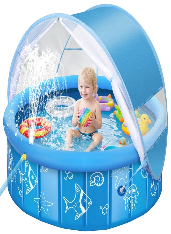 KJX Baby Pool with Canopy Sprinkler, 47in Foldable Kiddie Pool with Pop Up Mosquito Net, Baby Beach Tent with Sun Shade Canopy, Portable Toddler Kids Small Pool for Backyard Beach Outdoor - Image 1