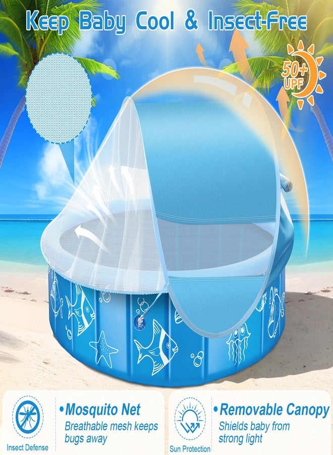 KJX Baby Pool with Canopy Sprinkler, 47in Foldable Kiddie Pool with Pop Up Mosquito Net, Baby Beach Tent with Sun Shade Canopy, Portable Toddler Kids Small Pool for Backyard Beach Outdoor - Image 4