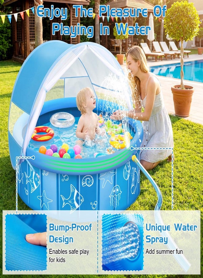 KJX Baby Pool with Canopy Sprinkler, 47in Foldable Kiddie Pool with Pop Up Mosquito Net, Baby Beach Tent with Sun Shade Canopy, Portable Toddler Kids Small Pool for Backyard Beach Outdoor - Image 2
