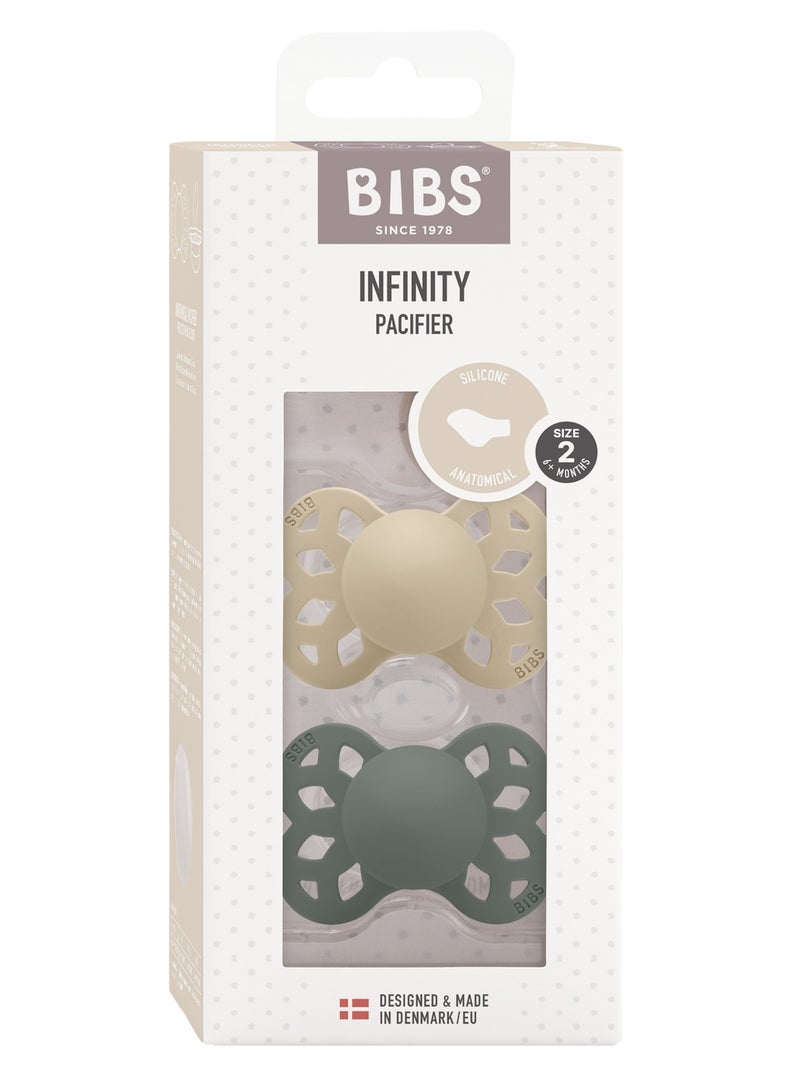 BIBS Pacifier Infinity 2 PACK Anatomical Silicone Size 2 Vanilla/Pine - Image 1