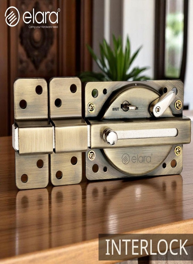 إلارا أقفال Elara Interlock Deadbolts مع ضمان لمدة 10 سنوات | قفل بست دورات للباب الرئيسي | قفل باب مفرد ومزدوج بأربعة مفاتيح نحاسية فائقة | للمكاتب | الغرف | قفل مصراع (EDL-26 عتيق) - Image 3