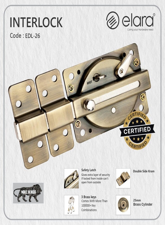 إلارا أقفال Elara Interlock Deadbolts مع ضمان لمدة 10 سنوات | قفل بست دورات للباب الرئيسي | قفل باب مفرد ومزدوج بأربعة مفاتيح نحاسية فائقة | للمكاتب | الغرف | قفل مصراع (EDL-26 عتيق) - Image 4