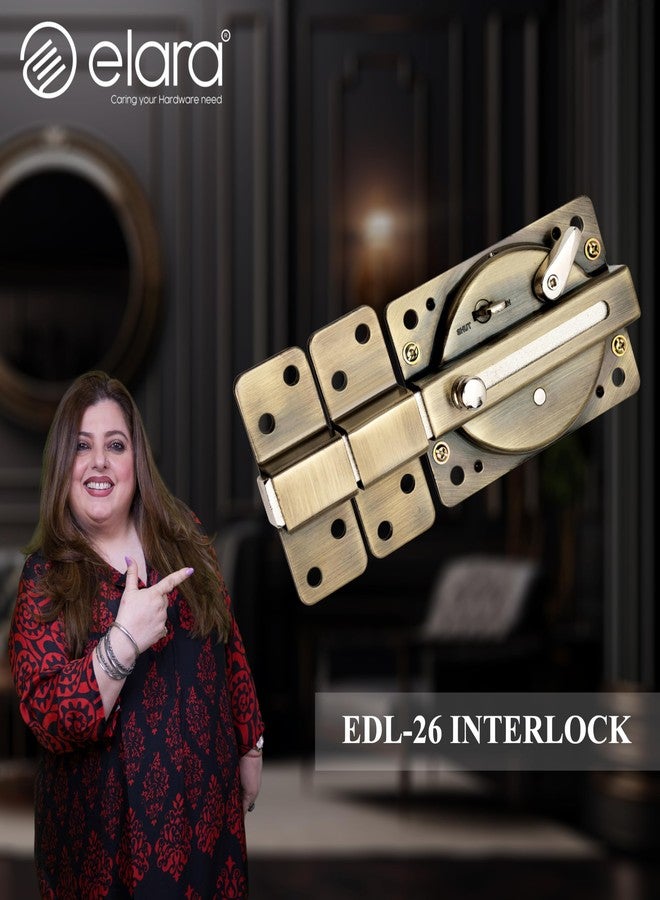 إلارا أقفال Elara Interlock Deadbolts مع ضمان لمدة 10 سنوات | قفل بست دورات للباب الرئيسي | قفل باب مفرد ومزدوج بأربعة مفاتيح نحاسية فائقة | للمكاتب | الغرف | قفل مصراع (EDL-26 عتيق) - Image 2